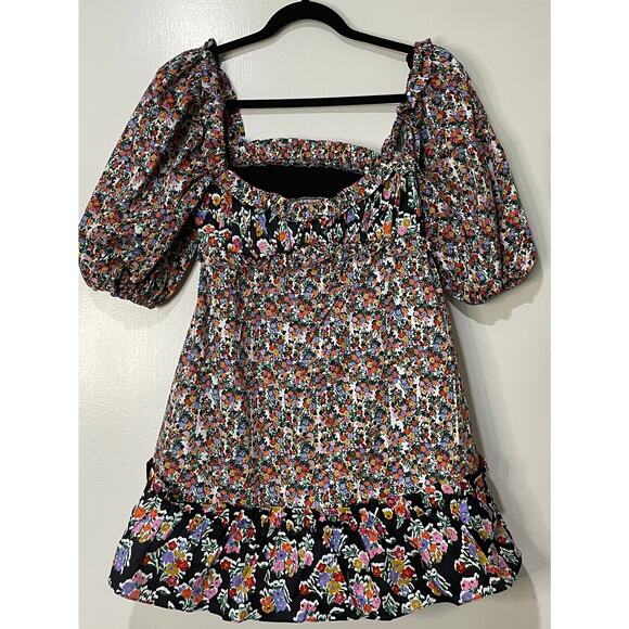 For Love & Lemons Hudson Mini Dress Black Floral Size Medium NWT Stretchy Back - Picture 2 of 15